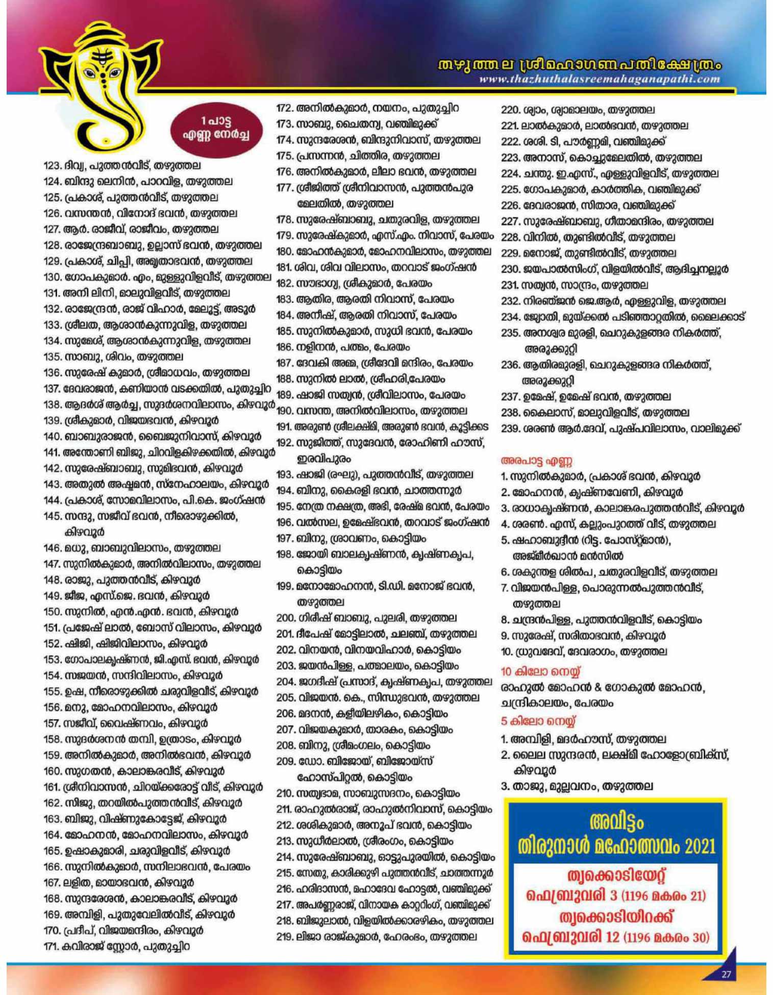 thazhuthala ganapathi temple notice page 27